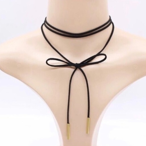 Golden Threads Jewelry - Black Wrap Necklace with Gold Pendants